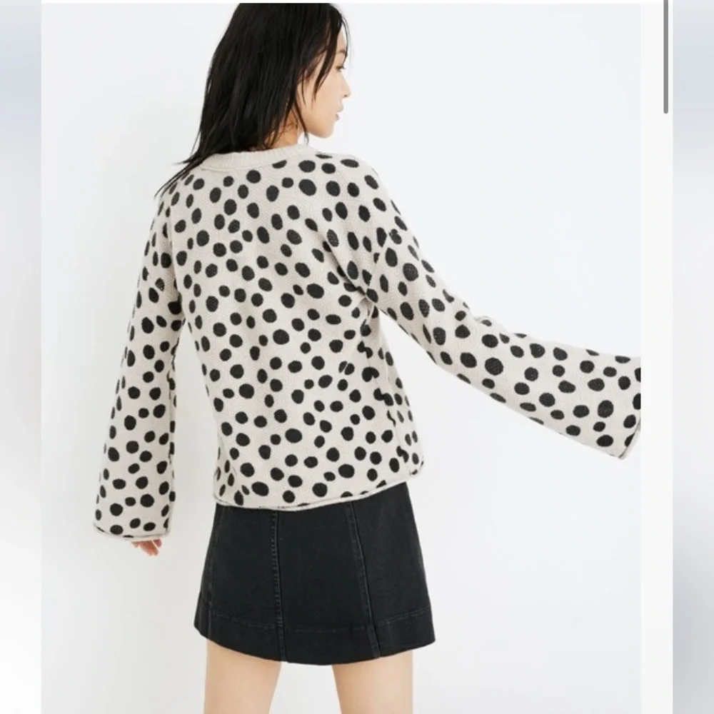 Madewell merino wool wide sleeve polkadot cream and black sweater
